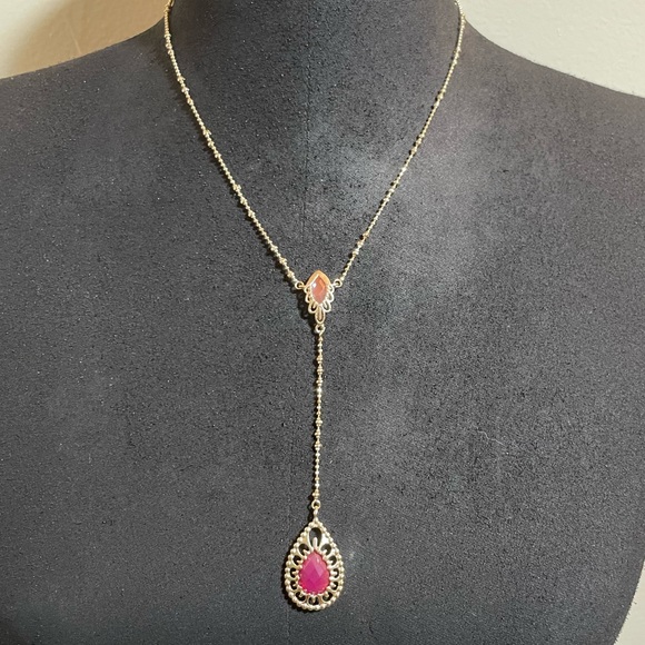 Vintage Kendra Scott Gold Fraser Y-Necklace with Pink Agates - Picture 2 of 5